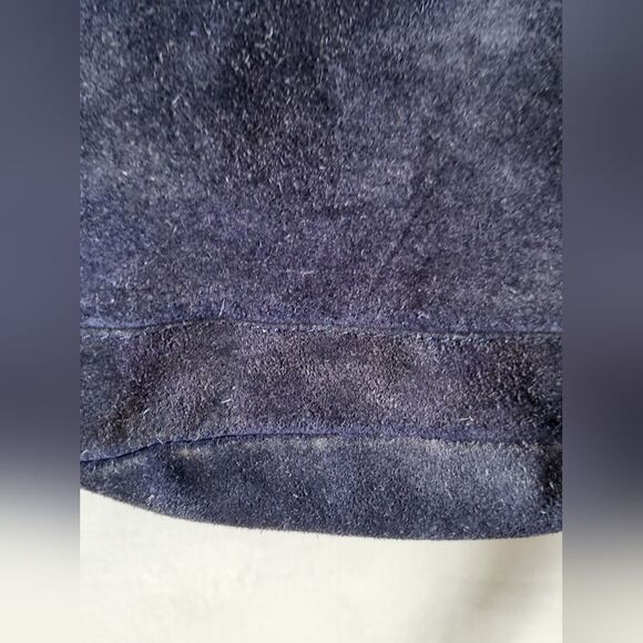 Ecote Blue Suede Side Fringe Cow Leather Bucket Sling Bag - Picture 15 of 15